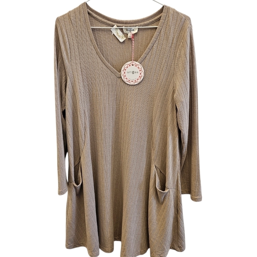 Umgee Knit Long Sleeve Vneck Pocket Sweater Dress NEW - Picture 6 of 6